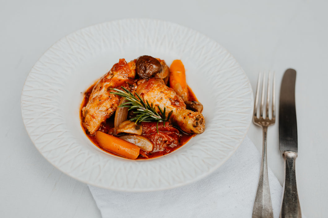 Coq au vin mit Gemüse